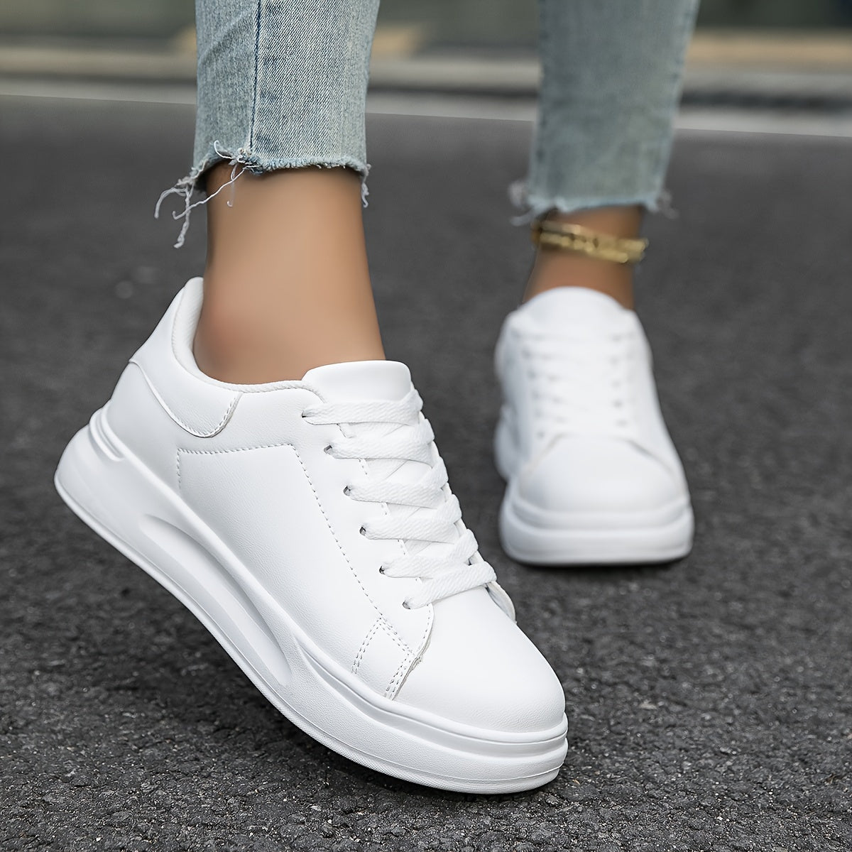 Women’s White Leather Sneakers – Casual Minimalist Comfortable Shoes