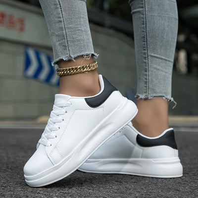 Women’s White Leather Sneakers – Casual Minimalist Comfortable Shoes