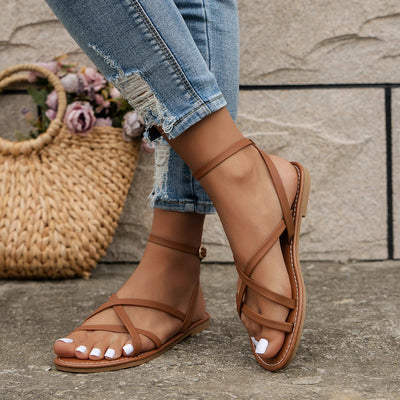 Women’s Casual Roman Sandals – Strappy Summer Flats with Zipper Back for Women