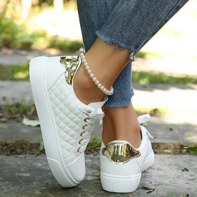 Women’s Orthopedic Quilted Sneakers – Comfortable Lace-Up Walking Shoes
