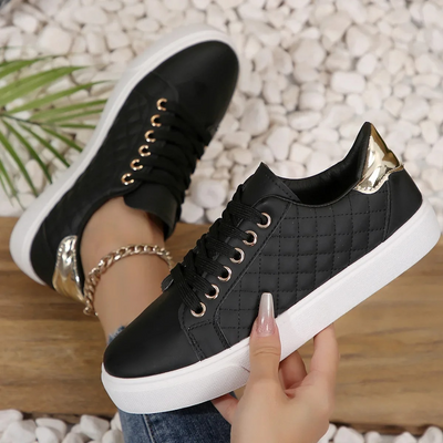 Women’s Orthopedic Quilted Sneakers – Comfortable Lace-Up Walking Shoes
